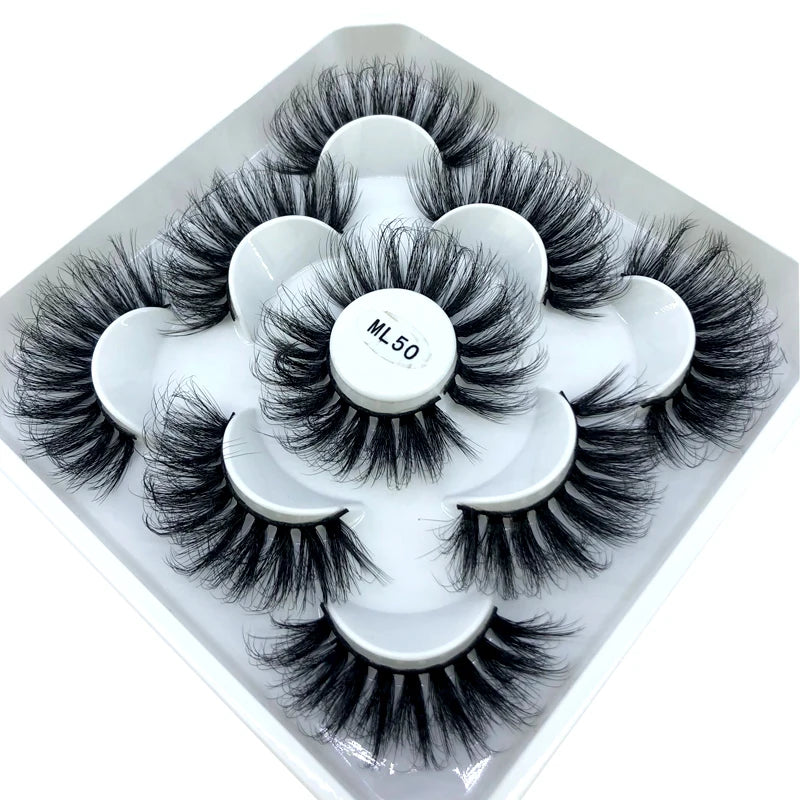 5 Pairs 3d Mink Dramatic Volume Lashes Bulk Faux Thick Long Wispy Natural Mink Lashes Pack Short Wholesales Natural False lashes
