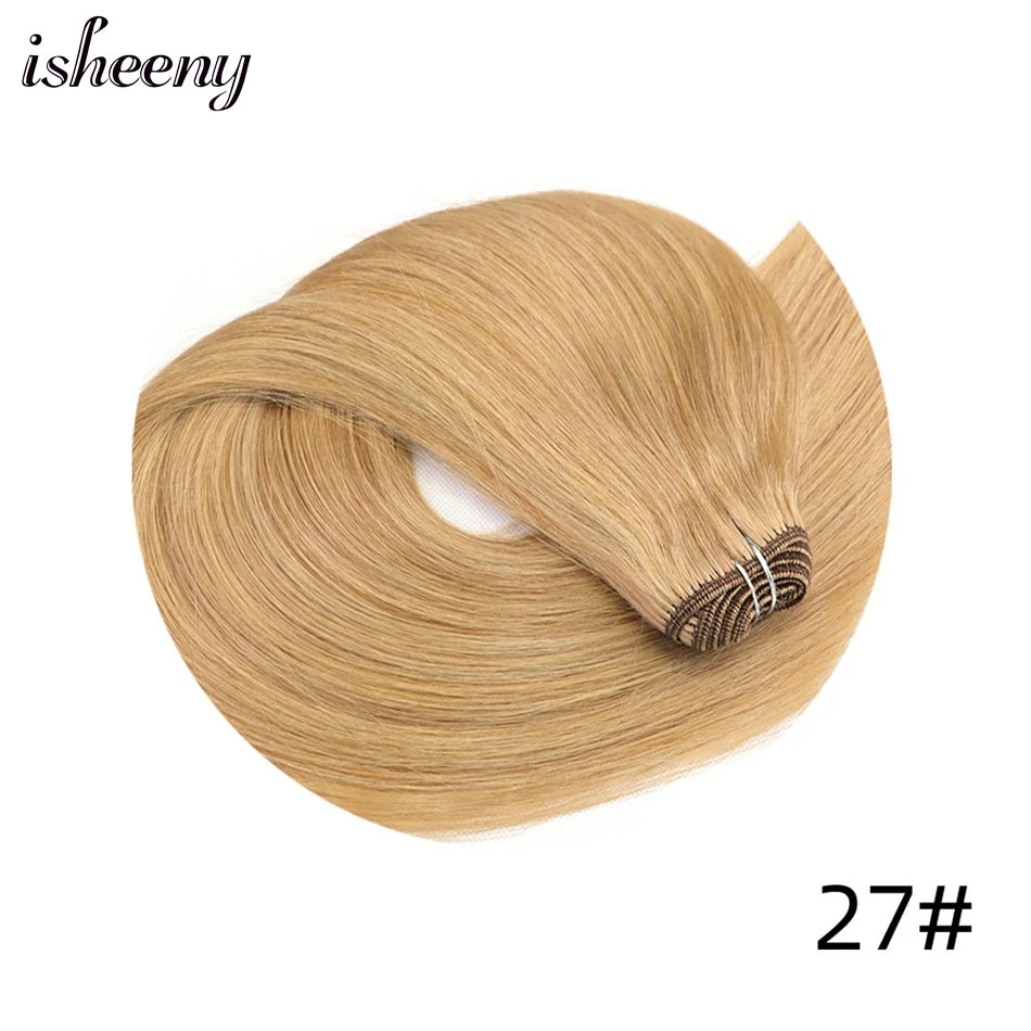 Straight Human Hair Weaves Brazilian Remy Human Hair Bundles Sew In Weft Extensions Straight Blonde 50g 12"-24" Natural Hair