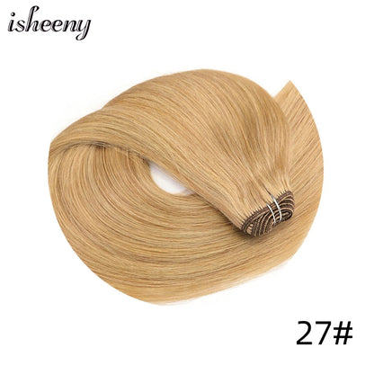 Straight Human Hair Weaves Brazilian Remy Human Hair Bundles Sew In Weft Extensions Straight Blonde 50g 12"-24" Natural Hair