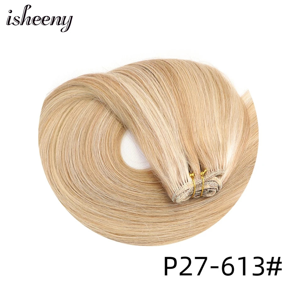 Straight Human Hair Weaves Brazilian Remy Human Hair Bundles Sew In Weft Extensions Straight Blonde 50g 12"-24" Natural Hair