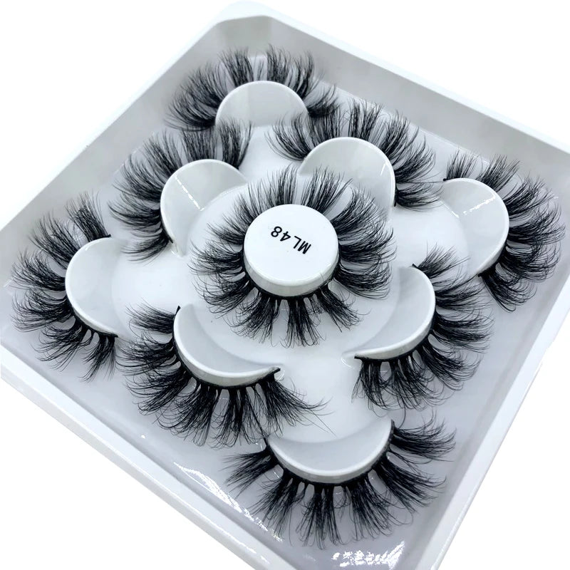 5 Pairs 3d Mink Dramatic Volume Lashes Bulk Faux Thick Long Wispy Natural Mink Lashes Pack Short Wholesales Natural False lashes