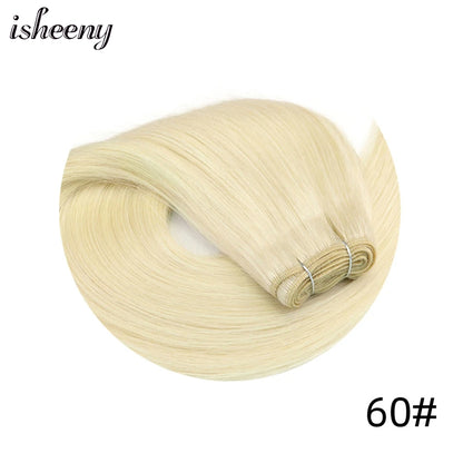 Straight Human Hair Weaves Brazilian Remy Human Hair Bundles Sew In Weft Extensions Straight Blonde 50g 12"-24" Natural Hair