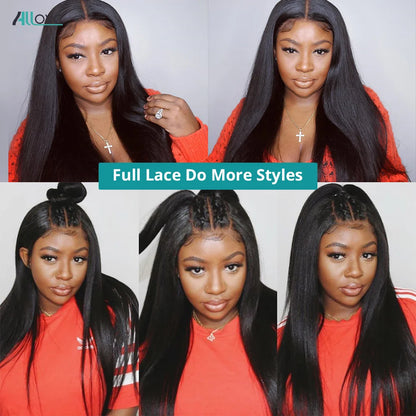 Allove Full Lace Human Hair Wig  Transparent Lace Frontal Wig Bone Straight Lace Front Wig Brazilian Remy Hair Wigs