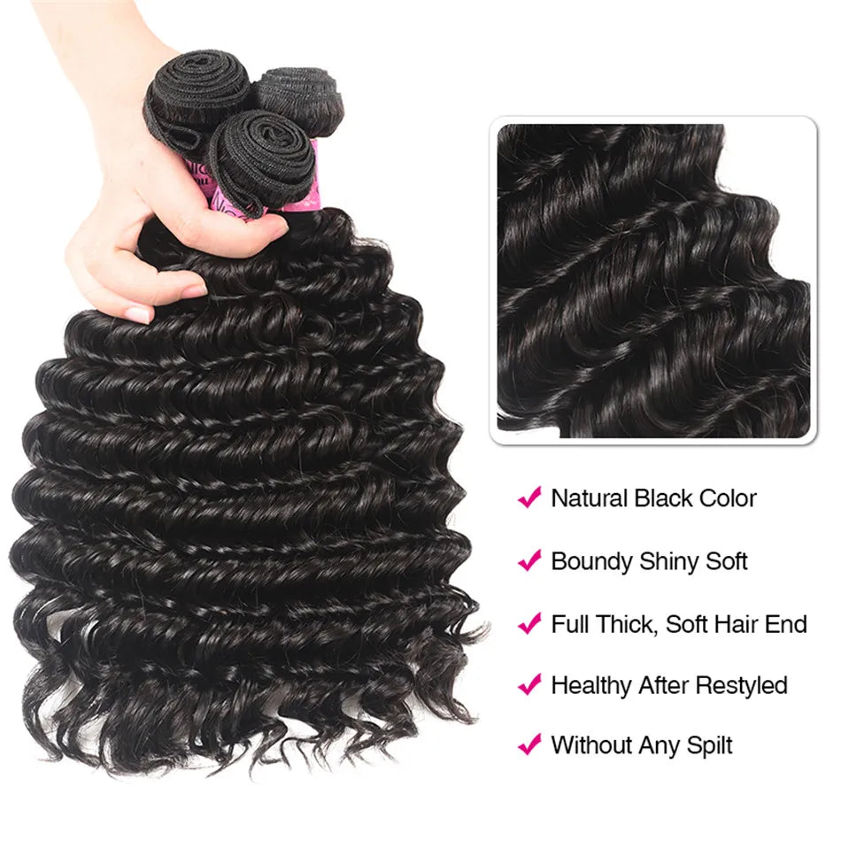 UNice Hair Deep Wave 5x5 HD Lace Closure With 3PCS Bundles 100% Human Hair Bundles With Closure Deal