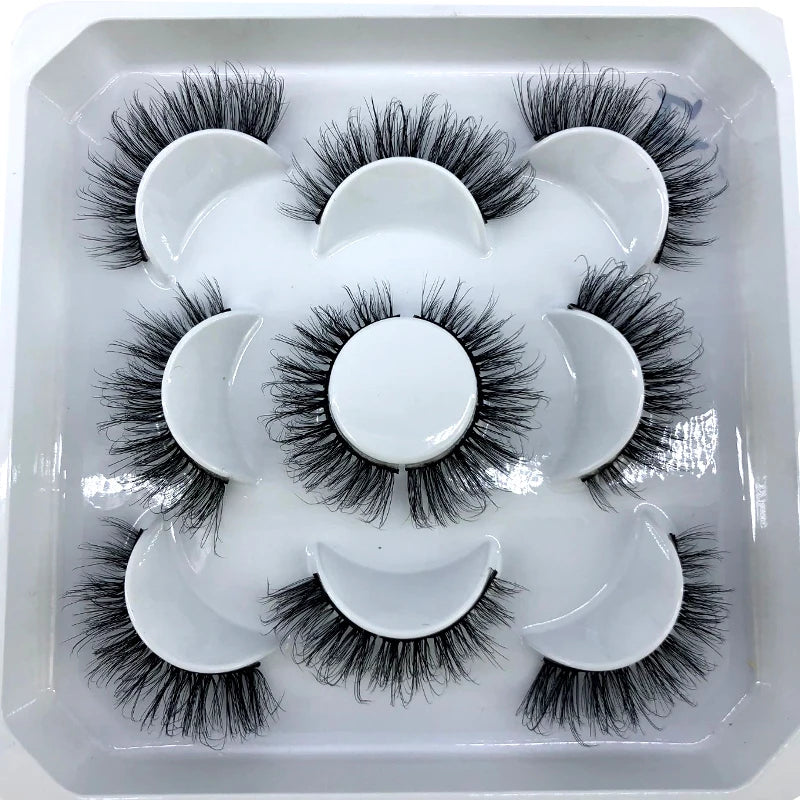 5 Pairs 3d Mink Dramatic Volume Lashes Bulk Faux Thick Long Wispy Natural Mink Lashes Pack Short Wholesales Natural False lashes