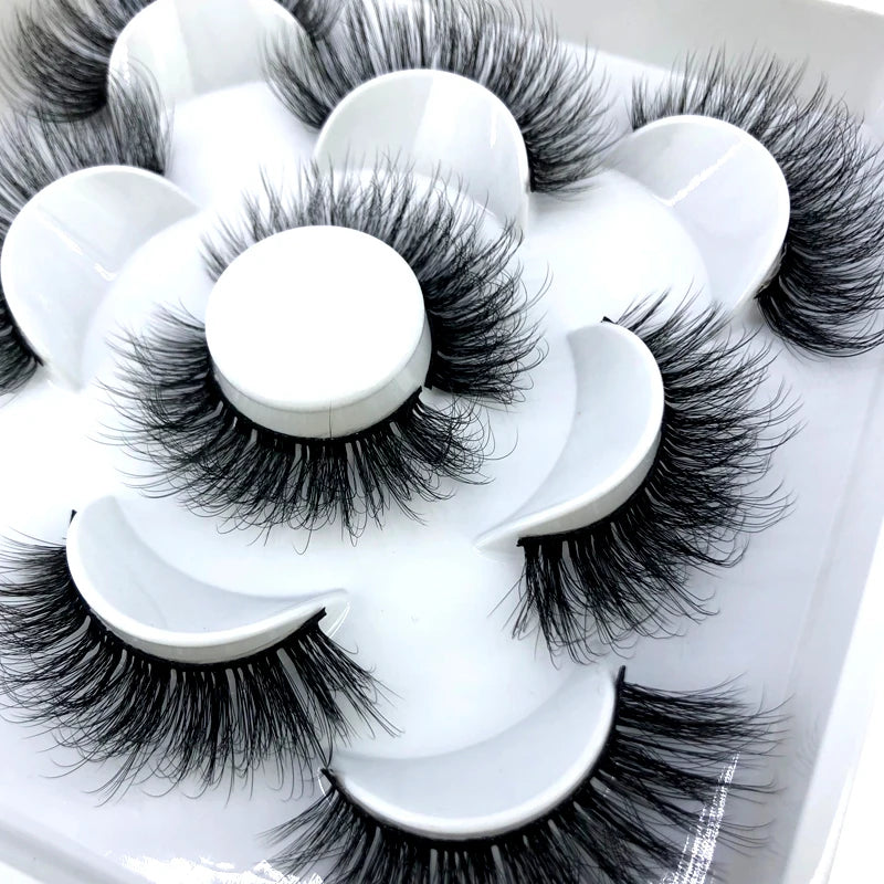5 Pairs 3d Mink Dramatic Volume Lashes Bulk Faux Thick Long Wispy Natural Mink Lashes Pack Short Wholesales Natural False lashes