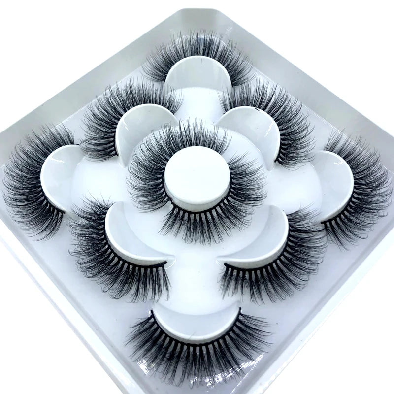 5 Pairs 3d Mink Dramatic Volume Lashes Bulk Faux Thick Long Wispy Natural Mink Lashes Pack Short Wholesales Natural False lashes