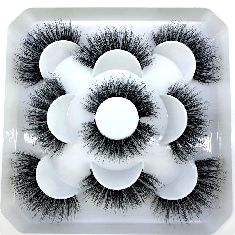 5 Pairs 3d Mink Dramatic Volume Lashes Bulk Faux Thick Long Wispy Natural Mink Lashes Pack Short Wholesales Natural False lashes