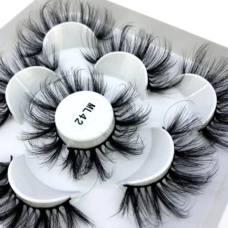 5 Pairs 3d Mink Dramatic Volume Lashes Bulk Faux Thick Long Wispy Natural Mink Lashes Pack Short Wholesales Natural False lashes