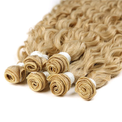 Synthetic Blonde Bundles With Closure Organic Fake Hair Extensions Tangle Free Loose Wave Bundles 32Inch Ombre Long Curly Wig