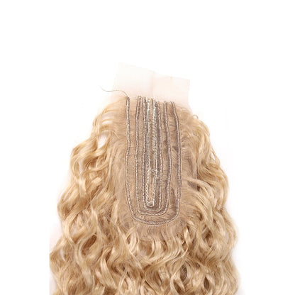 Synthetic Blonde Bundles With Closure Organic Fake Hair Extensions Tangle Free Loose Wave Bundles 32Inch Ombre Long Curly Wig