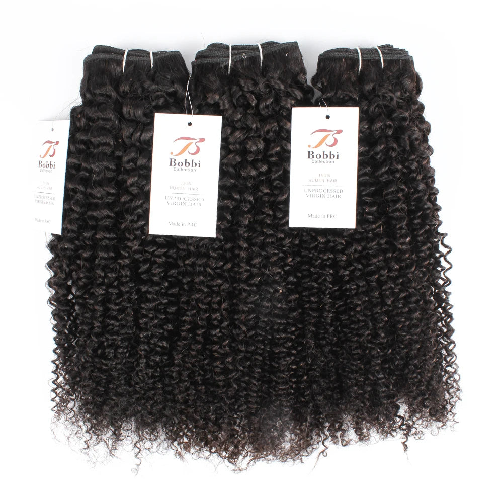 Afro Kinky Curly Bundles With Closure Transparent 4x4 Lace Free Part Natural Black Remy Human Hair Weave 10-30 inch BOBBI