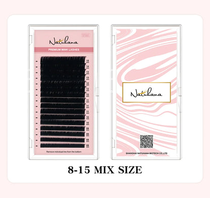 NATUHANA Mink Lashes Mix 8~15 mm 16 lines Handmade korean Pbt Eyelash Extension Natural Soft Faux Lash Extension Supplies Makeup