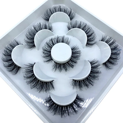 5 Pairs 3d Mink Dramatic Volume Lashes Bulk Faux Thick Long Wispy Natural Mink Lashes Pack Short Wholesales Natural False lashes