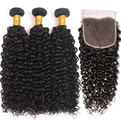 12A Malaysian Kinky Curly Bundles With Closure Virgin Human Hair Bundles With Closure Water Deep Wave 3 Bundles With Closure