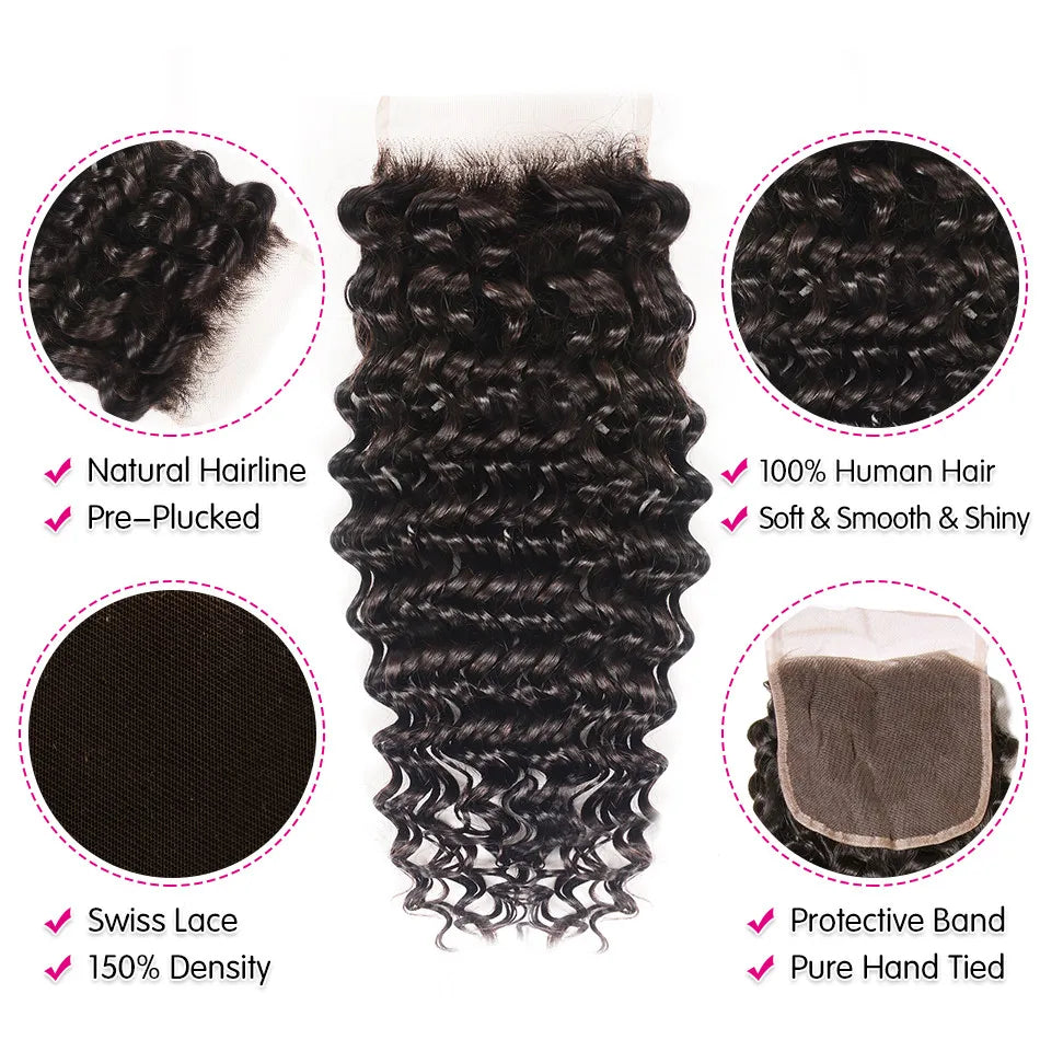 UNice Hair Deep Wave 5x5 HD Lace Closure With 3PCS Bundles 100% Human Hair Bundles With Closure Deal