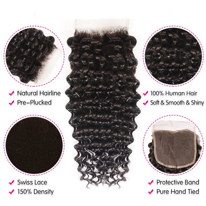 UNice Hair Deep Wave 5x5 HD Lace Closure With 3PCS Bundles 100% Human Hair Bundles With Closure Deal