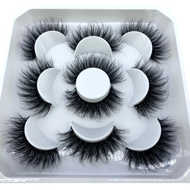 5 Pairs 3d Mink Dramatic Volume Lashes Bulk Faux Thick Long Wispy Natural Mink Lashes Pack Short Wholesales Natural False lashes
