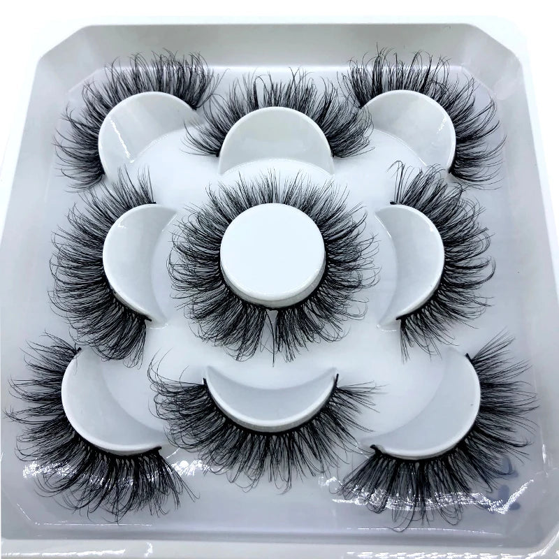 5 Pairs 3d Mink Dramatic Volume Lashes Bulk Faux Thick Long Wispy Natural Mink Lashes Pack Short Wholesales Natural False lashes