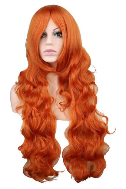 Long Wavy Cosplay Wigs For Women Party Costume Black White Red Pink Blue Blonde Orange Synthetic Hair Wigs with Bangs