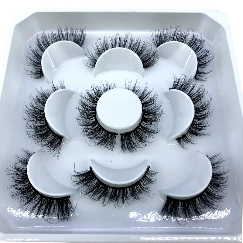 5 Pairs 3d Mink Dramatic Volume Lashes Bulk Faux Thick Long Wispy Natural Mink Lashes Pack Short Wholesales Natural False lashes
