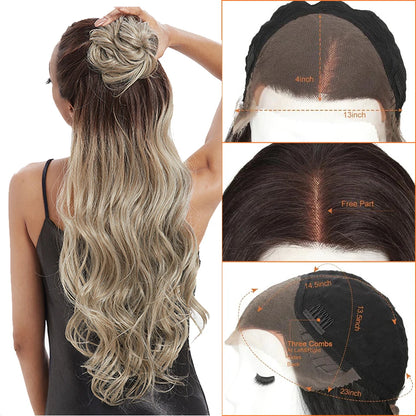 Noble Cosplay Lace Front Wig 30 Inch Lace  Long Wavy 360 0mbre Blonde Wig Red African American Synthetic Wigs For Black Women