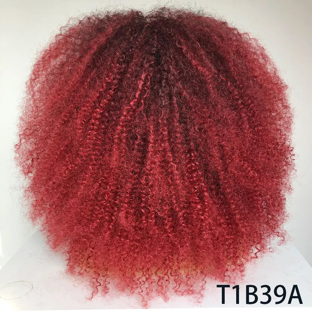 Afro Curly Wigs With Bangs For Black Women Burgundy Wig Synthetic Wine Red Hair Ombre Brown Blonde Cosplay Wig