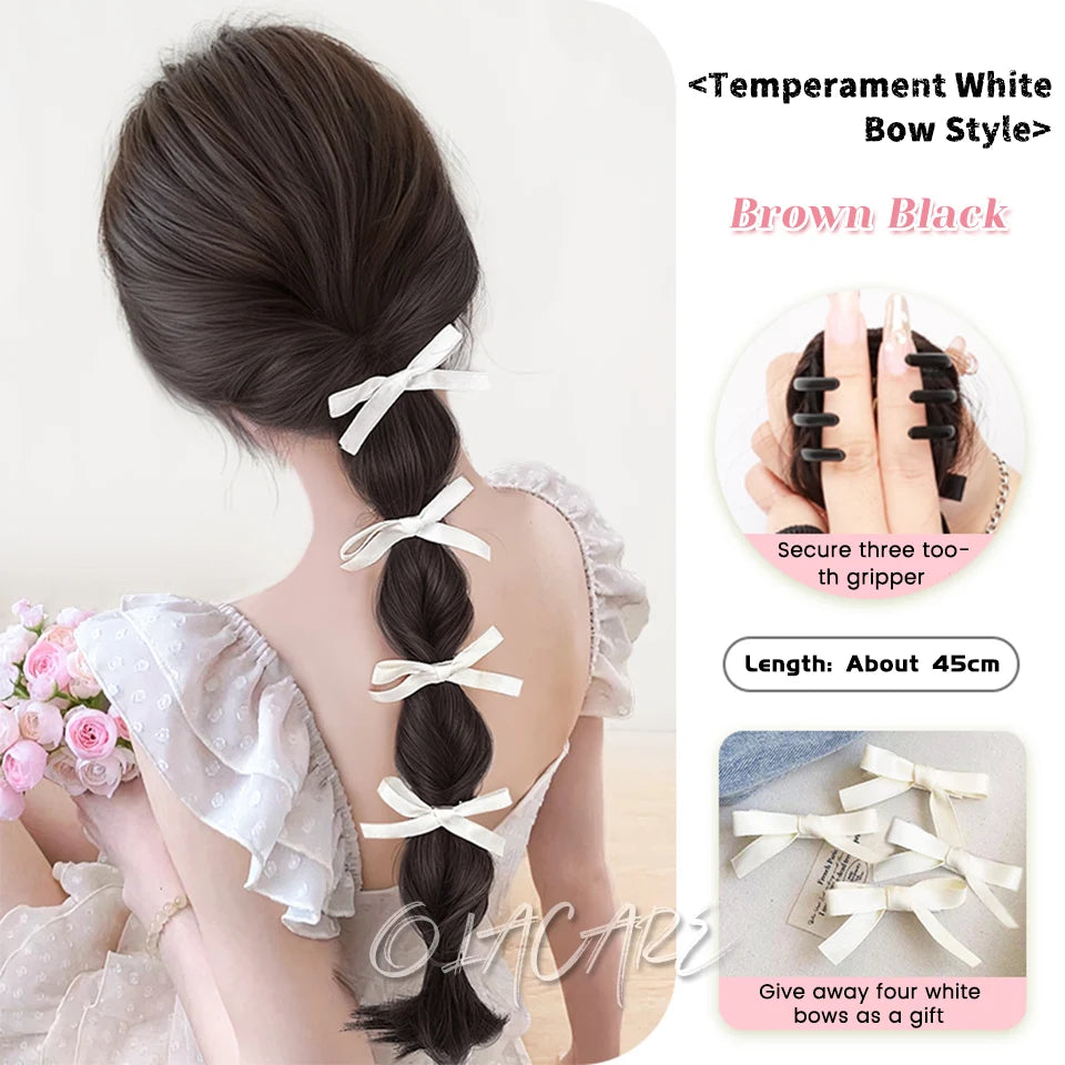 Ponytail Extension Bow Claw Curly Wavy Clip in Hairpiece Ponytail Hair Extensions Long Pony Tail Synthetic for Women Girl Daily