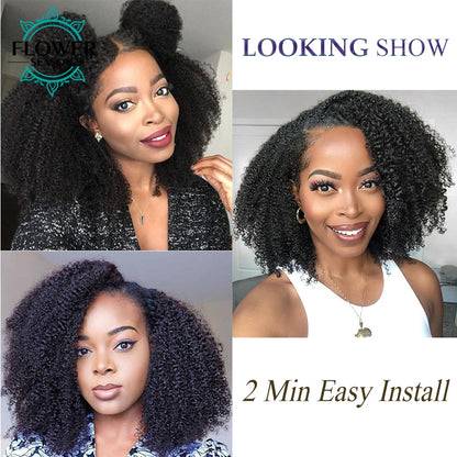 Kinky Curly V Part Wig Human Hair Upgrade Upart Wig No Leave Out Thin Part Kinky Curly Human Hair Wig 1x3 V-Part Wig 180%Density