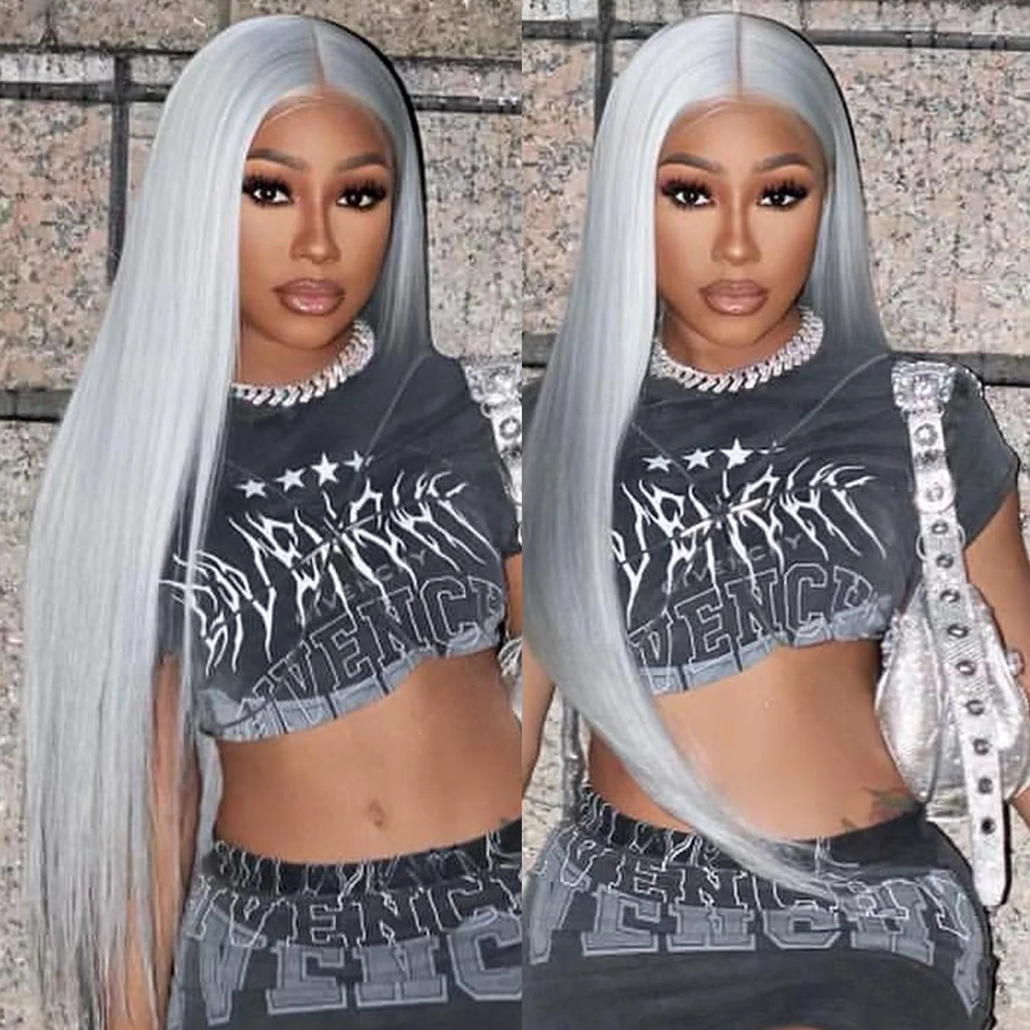 13x6 Straight Lace Front Wig Silver Grey Lace Front Wigs Human Hair Pre Plucked Brazilian Transparent 13x4 Lace Frontal Wig 200%