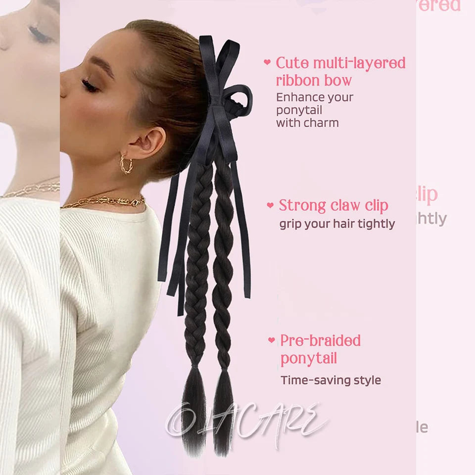 Ponytail Extension Bow Claw Curly Wavy Clip in Hairpiece Ponytail Hair Extensions Long Pony Tail Synthetic for Women Girl Daily