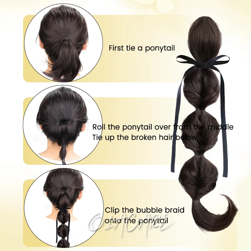 Ponytail Extension Bow Claw Curly Wavy Clip in Hairpiece Ponytail Hair Extensions Long Pony Tail Synthetic for Women Girl Daily
