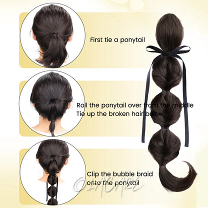 Ponytail Extension Bow Claw Curly Wavy Clip in Hairpiece Ponytail Hair Extensions Long Pony Tail Synthetic for Women Girl Daily