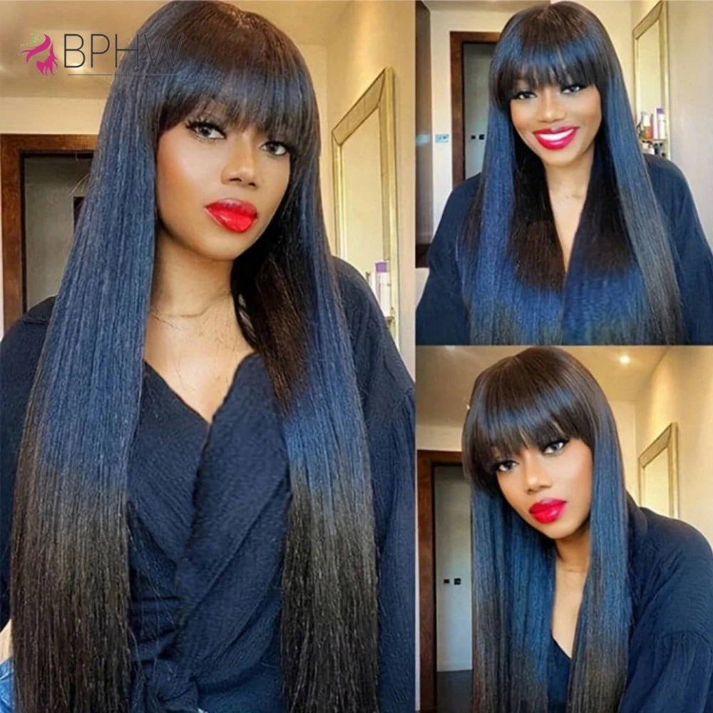 Straight Wig Brazilian Wigs 100% Virgin Hair Human Hair Wigs With Bangs Full Machine Made 180% Density Wigs Human Hair BPHW Hair