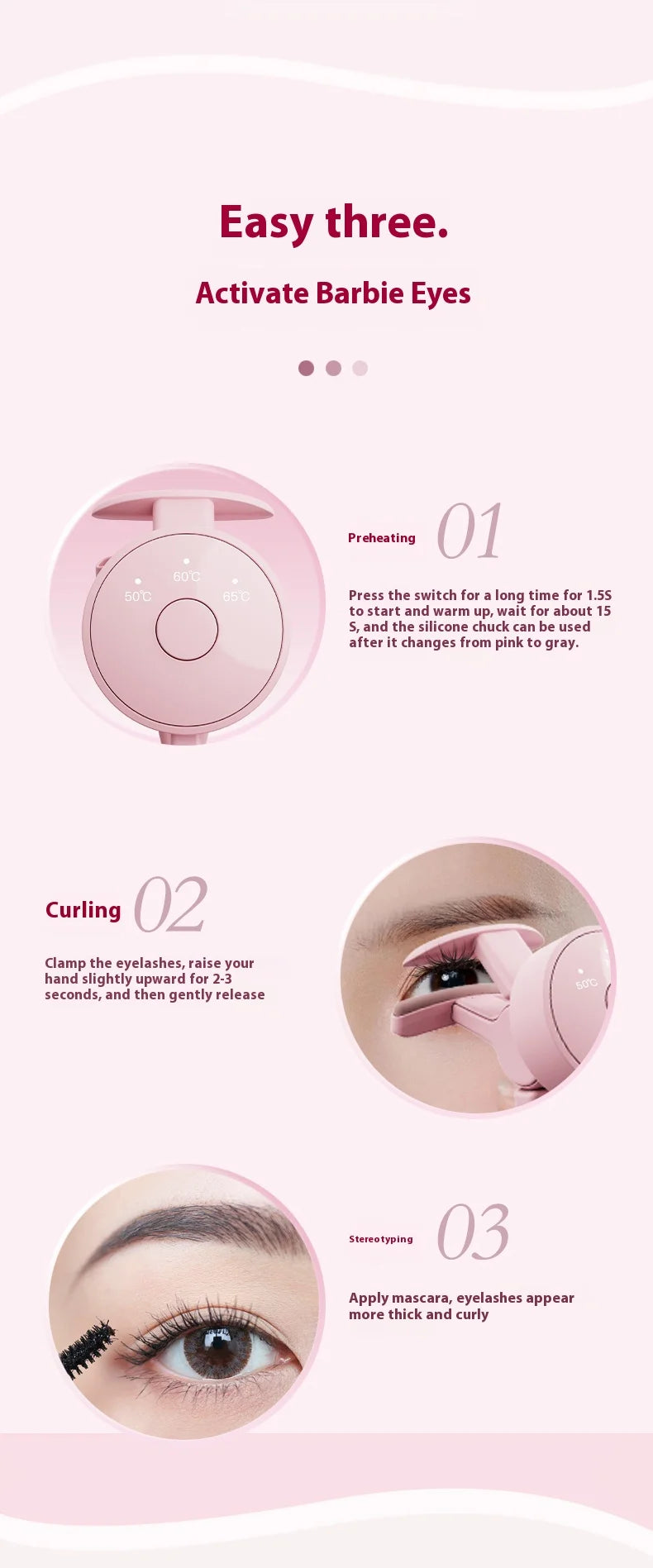 Electric eyelash curler, long-lasting styling, easy and perfect curling all day long, portable electric eyelash curler