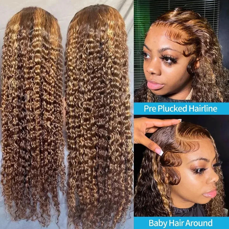 Highlight 13x6 Lace Frontal Wig Human Hair Brazilian Curly Wigs For Women Deep Water Wave HD Lace Wig  Transparent Colored Hair
