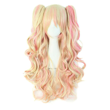 Synthetic Hair Wigs Cosplay Wig With Bangs Wavy Costume Wigs For Women Long Two Claw Clip Ponytail Wig Pink Red Blue Black White