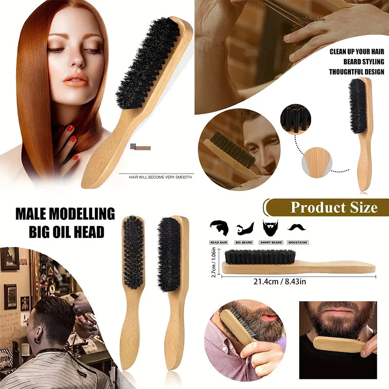 Hair Brushes With Bristles2pcs, Hair BrushBristles With Wooden Handle, ProfessionalHair Brushes For Home And Salon