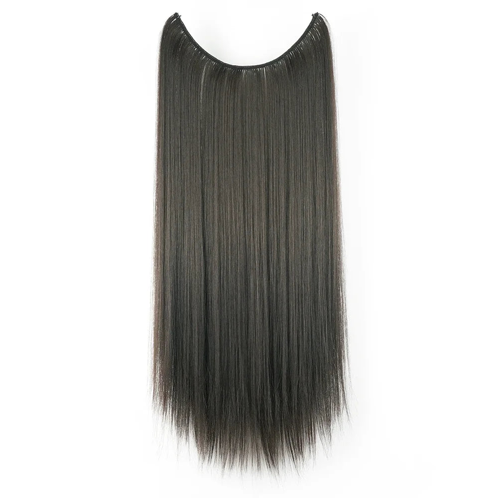 22'' 26'' Long Straight Blonde Synthetic Halo Hair Extensions Fish Line Invisible Hairpiece Extension Fake Hair for Girls