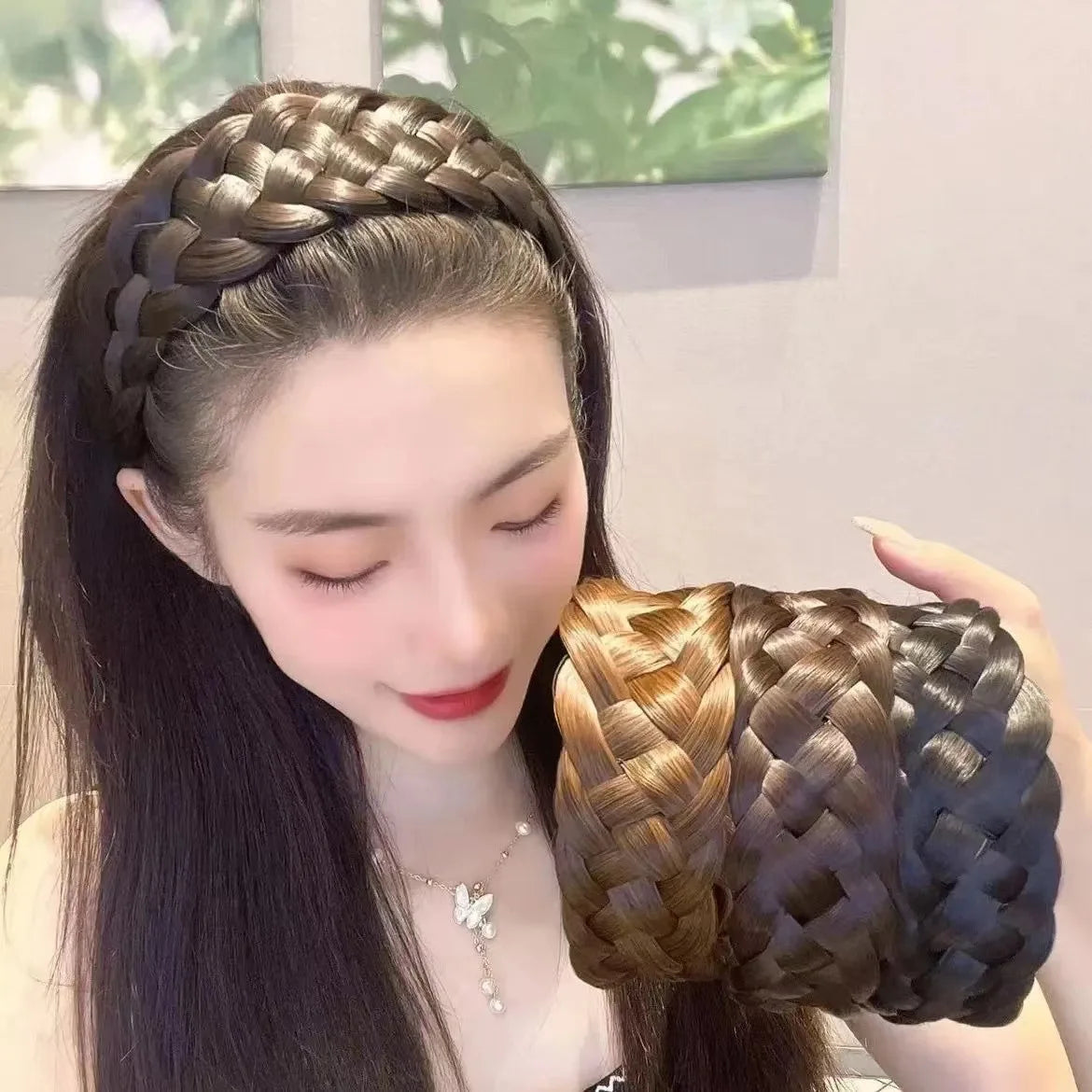 Wig braided headband five-strand braid thickened wide-brimmed hairband handmade women's hair accessories