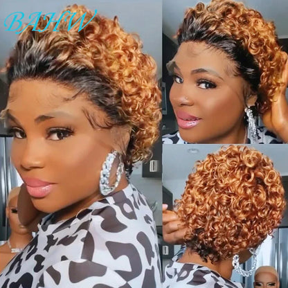 Peruvian Hair Short Inch Curly Pixie Cut Wig Hair with Bangs Cheap Price Bob with Bangs Wig Natural Black Short Wigs For Women