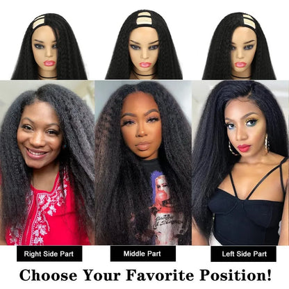 Synthetic U Part Wigs for Black Women Yaki Straight Wigs Natural Color Kinky Straight U-part wigs Hair Extension Clip