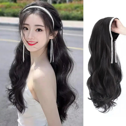 Women's Long Hair Headband  Synthetic  Wig Integrated Long Curly Hair Detachable U-shaped Half Head Cover Wig