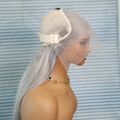 13x6 Straight Lace Front Wig Silver Grey Lace Front Wigs Human Hair Pre Plucked Brazilian Transparent 13x4 Lace Frontal Wig 200%