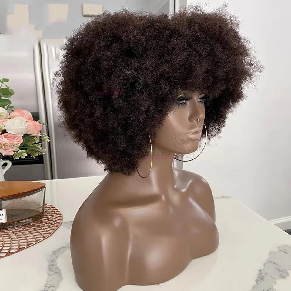 Peruvian Hair Pixie Short Afro Kinky Curly Bob Cut Bouncy Cheap Full Machine Made Human Hair Wigs For Black Women Glueless Remy