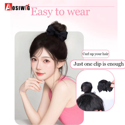 synthetic Half-tie Hair Claw Feather Shuttlecock Head Lazy Meatball Head Crab Clip Wig Catch Clip High Ponytail Hair Accessories