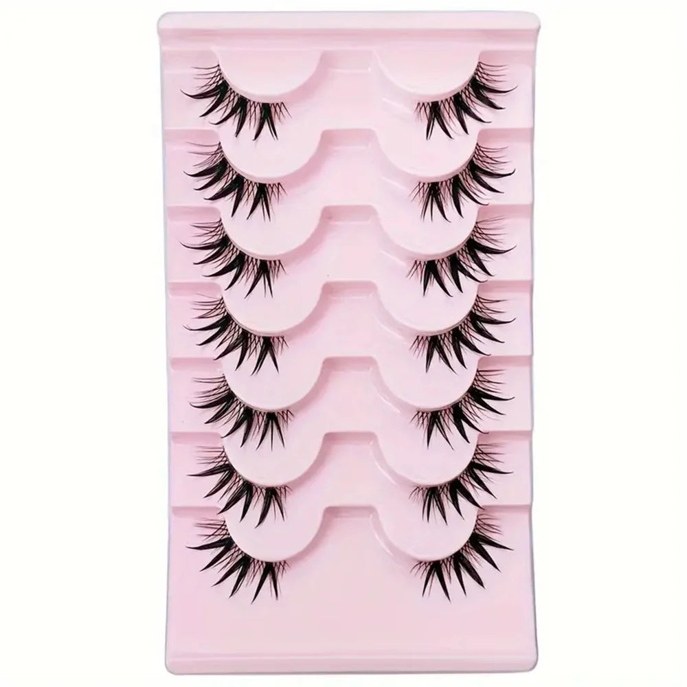 7 Pairs Half Eye Lashes With Transparent Stem Natural Long 3D Fairy Clusters Manga False Eyelashes Wet Look Cosplay Lashes