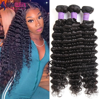 Deep Wave Human Hair Bundles 1/3/4 Bundles Deal 100% Brazilian Hair Weaves Natural 30 32 Inch Curly Raw Human Hair Extensions