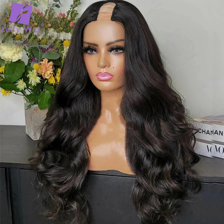 U Part Wig Body Wave Human Hair Wigs 100% Human Hair Brazilian Wavy V Part Wig V Shape Glueless Wig Mininal Leave Out 180Density