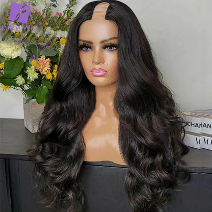 U Part Wig Body Wave Human Hair Wigs 100% Human Hair Brazilian Wavy V Part Wig V Shape Glueless Wig Mininal Leave Out 180Density